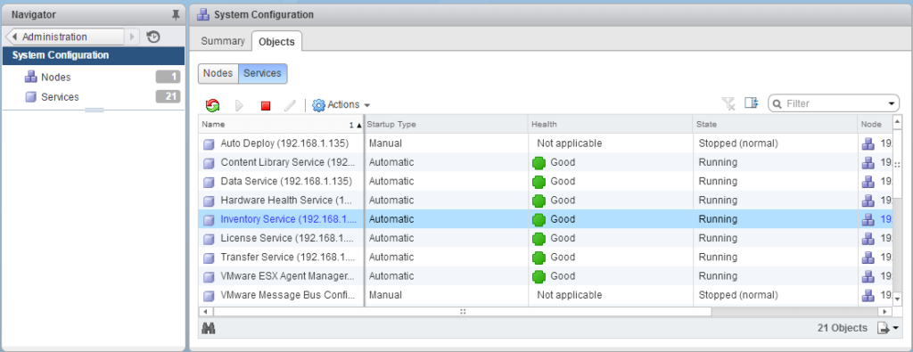 VMware VCSA Find services information