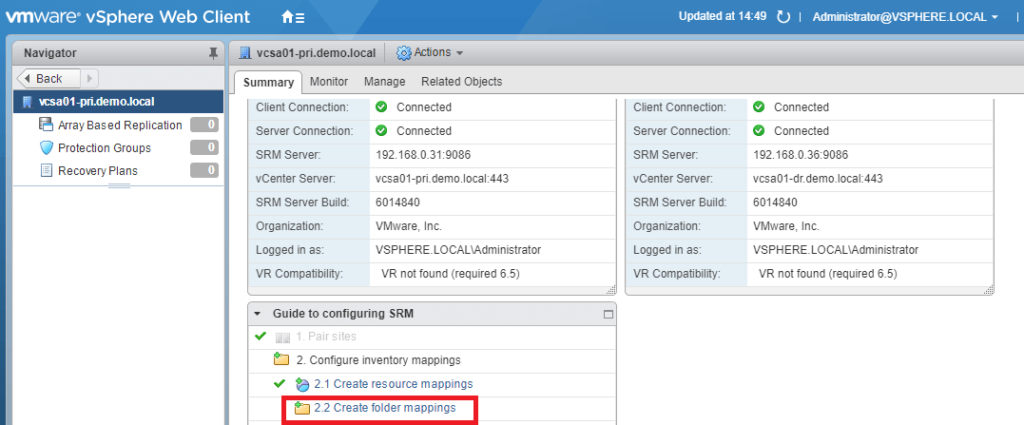 VMware Site Recovery Manager (SRM 6.5) Part 5 - Create Folder Mappings